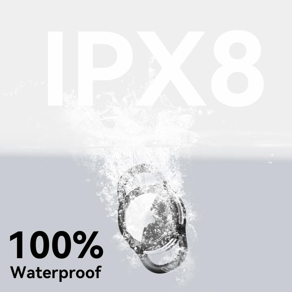 WhoseID waterproof AirTag holder attached to a dog collar during a rainy walk for reliable tracking.