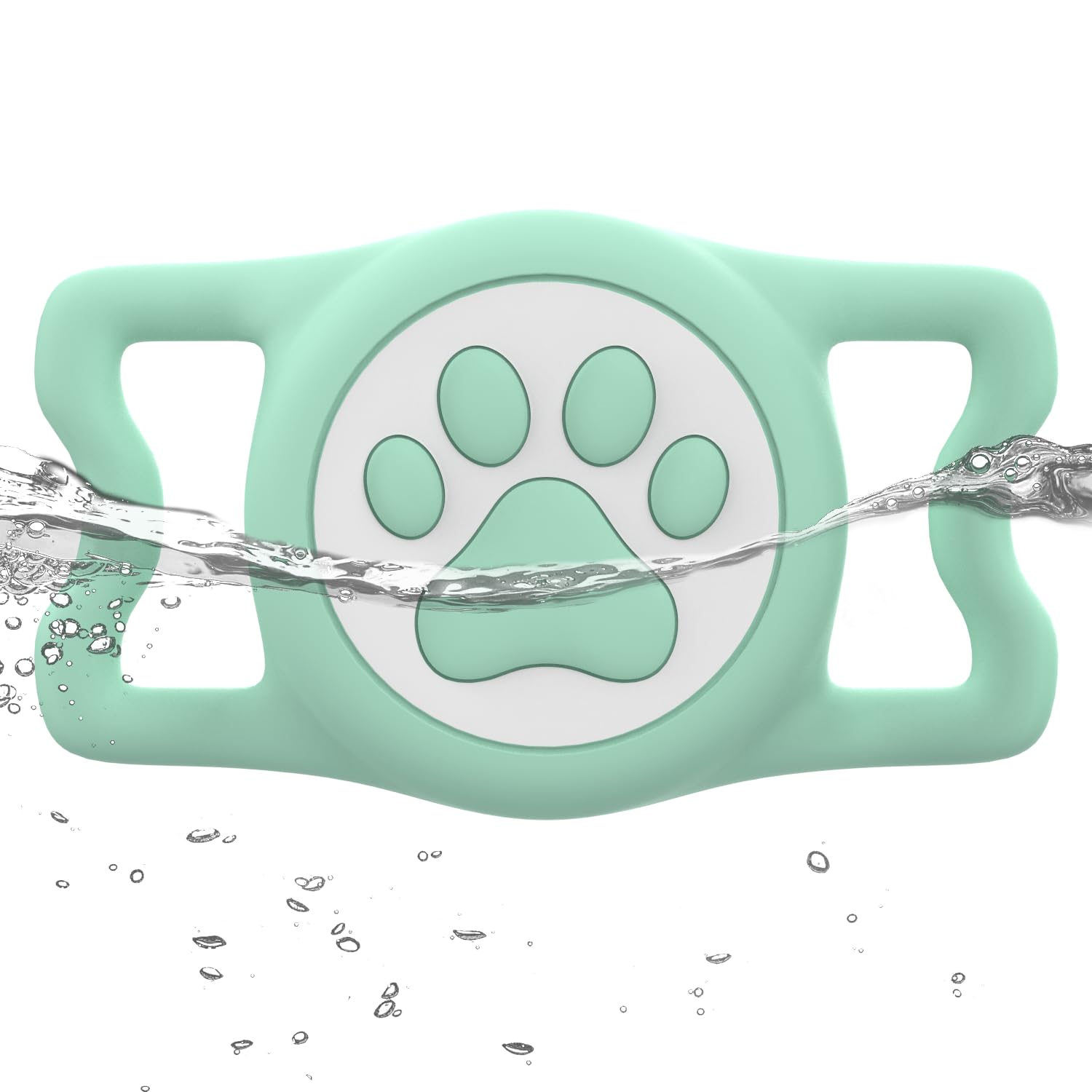 WhoseID AirTag Holder green full-cover protects AirTag on pets during adventures.
