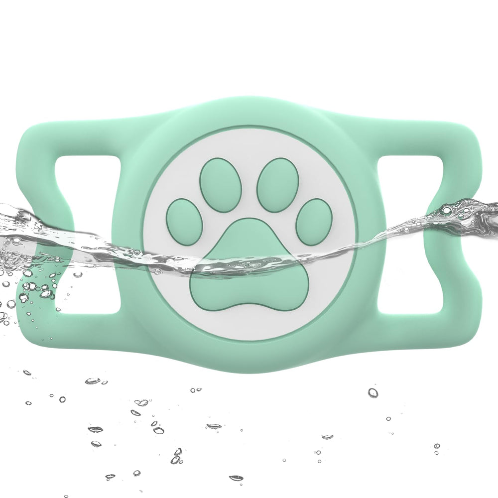WhoseID AirTag Holder green full-cover protects AirTag on pets during adventures.