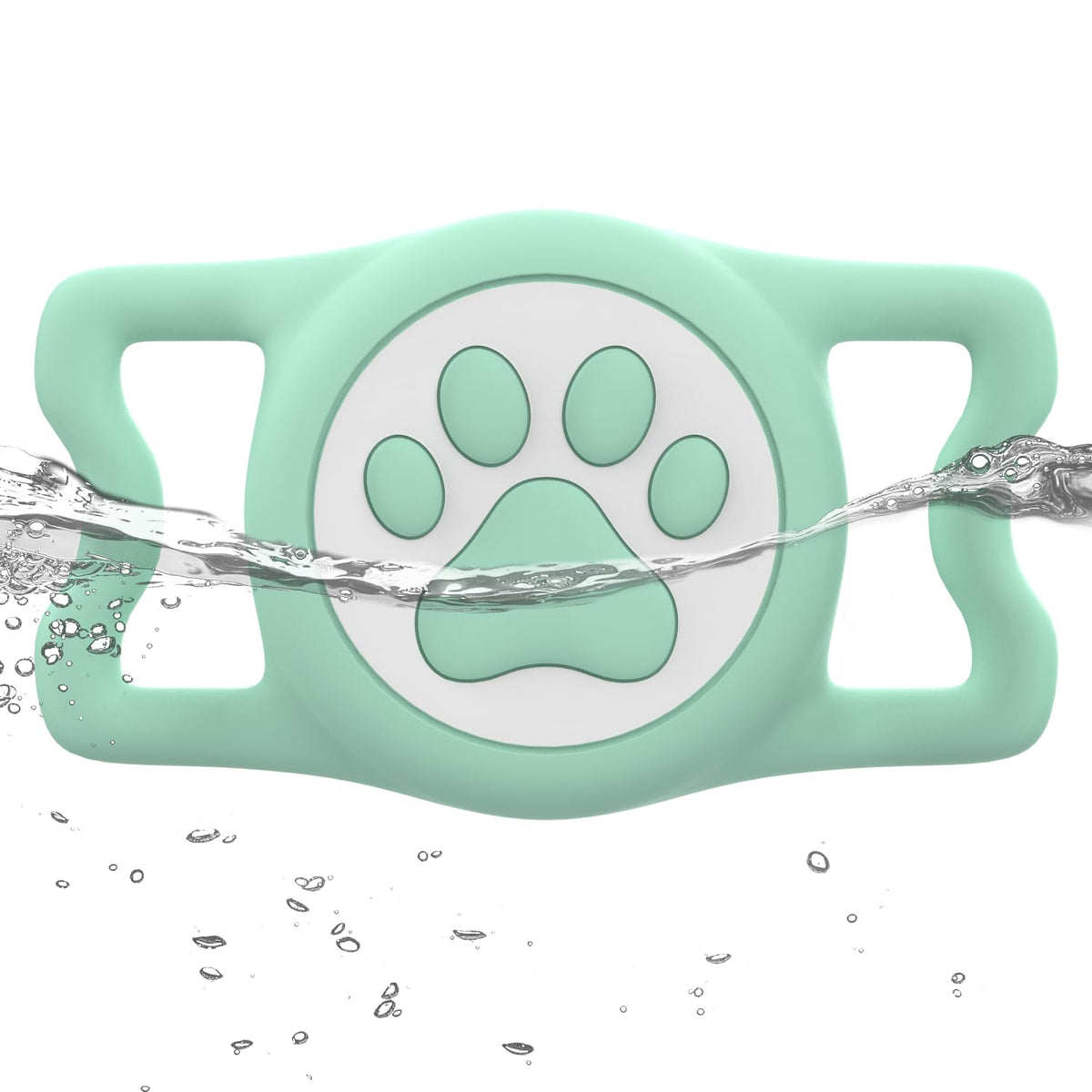 WhoseID AirTag Holder green full-cover protects AirTag on pets during adventures.