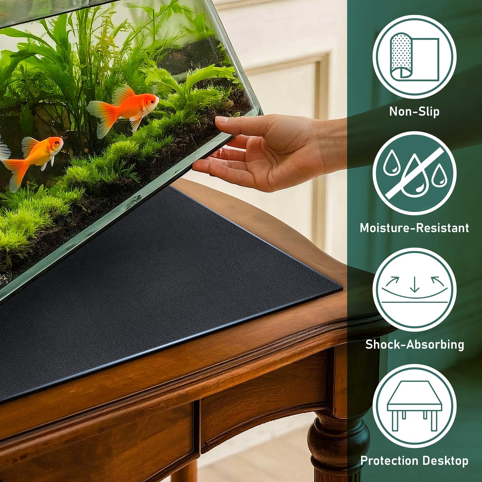 Wibeelee anti-slip pad reduces tank movement on uneven surfaces.