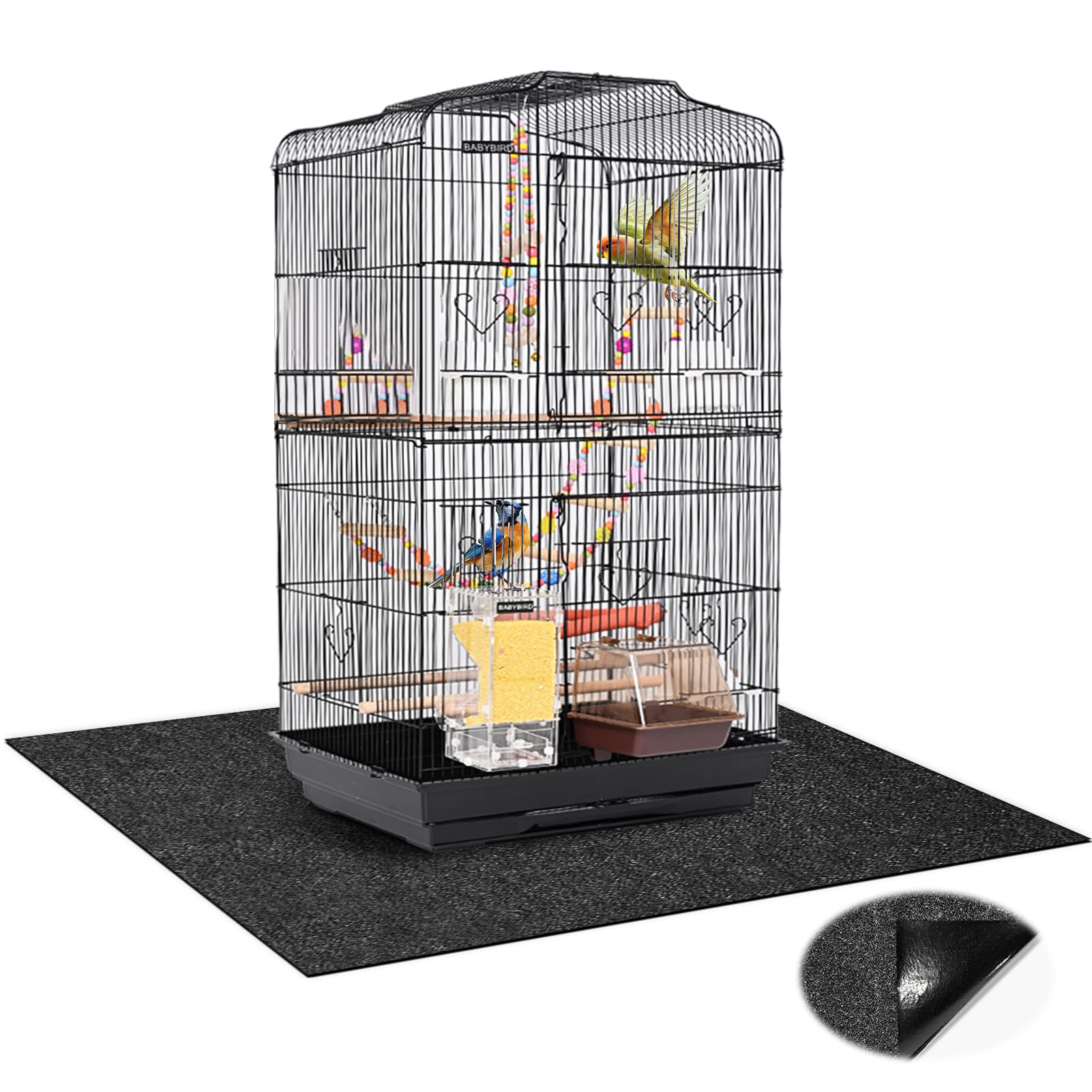Wibeelee bird cage mat coverage showing full 48x48 inch protection for cages.