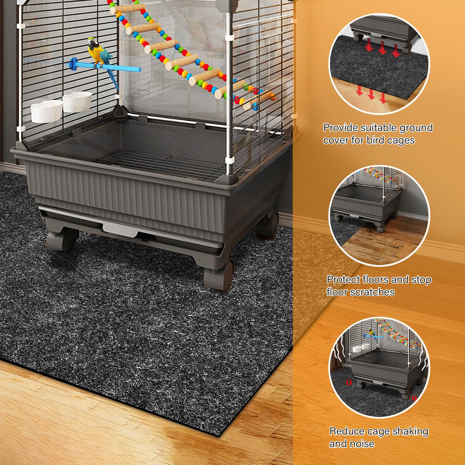 Wibeelee bird cage mat noise-dampening feature reduces cage movement sound.