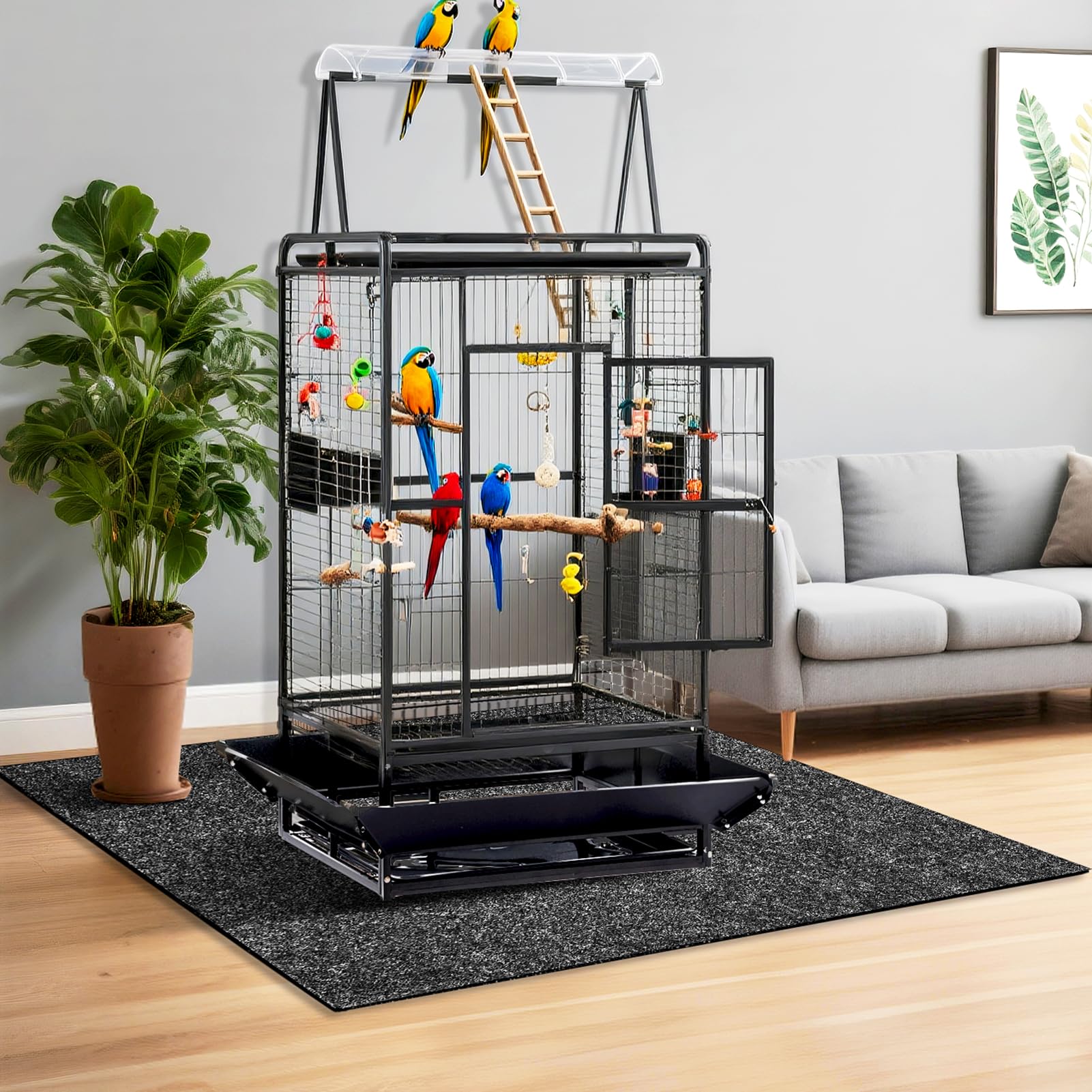 Wibeelee bird cage mat non-slip backing keeps the mat securely in place.