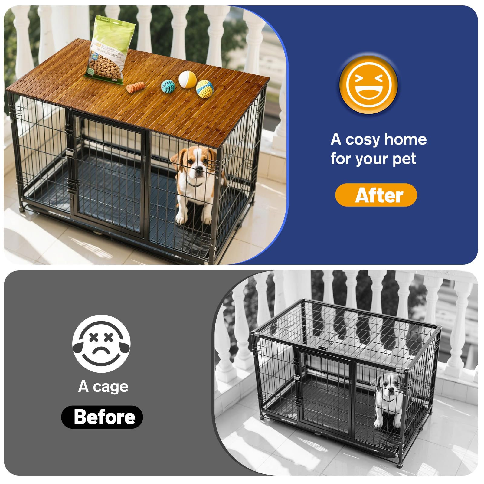 Wibeelee 42x28 topper blends with interiors, turning a kennel into a cozy home area
