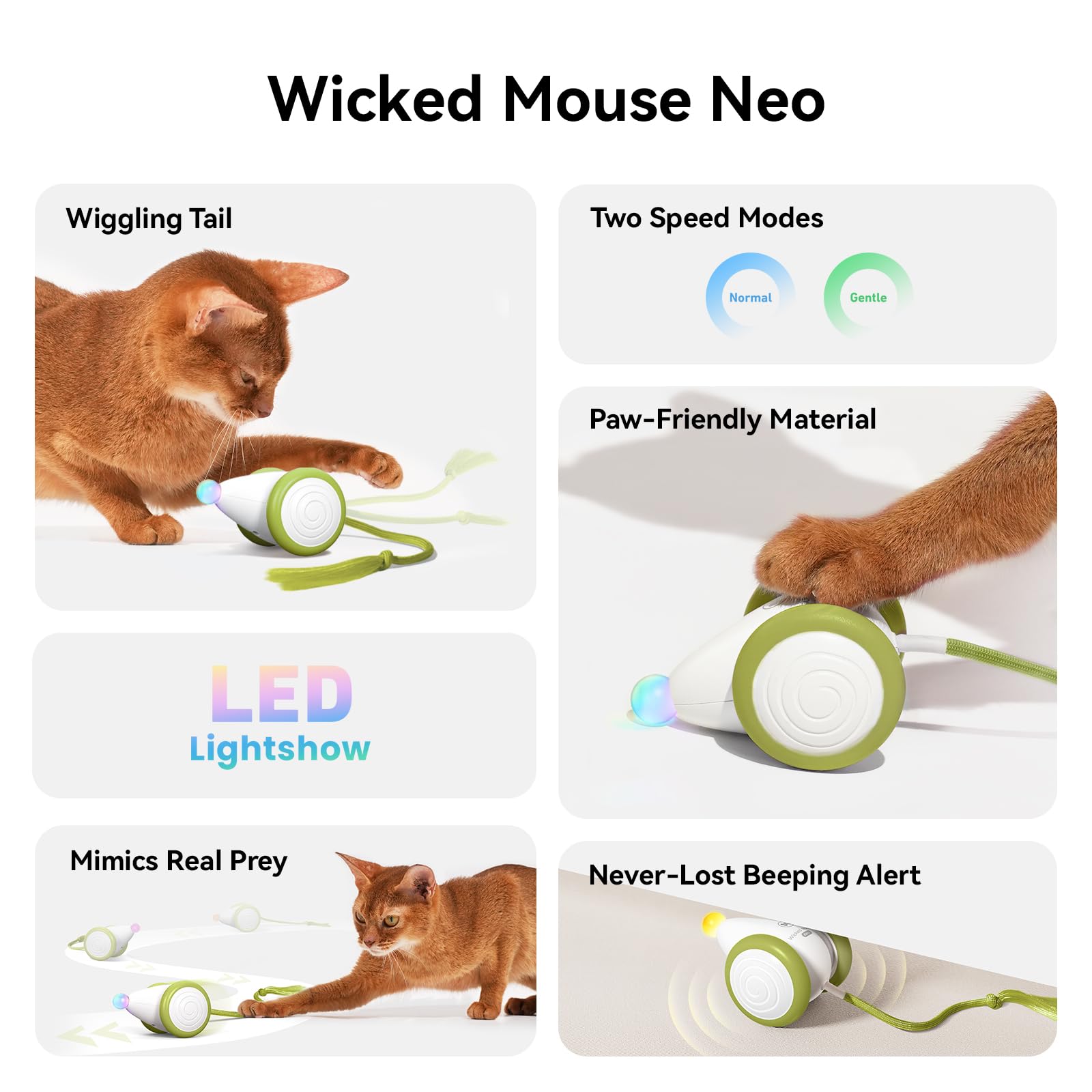 Cheerble Wicked Mouse Neo tail-sway highlights lifelike hunting motion for curiosity.