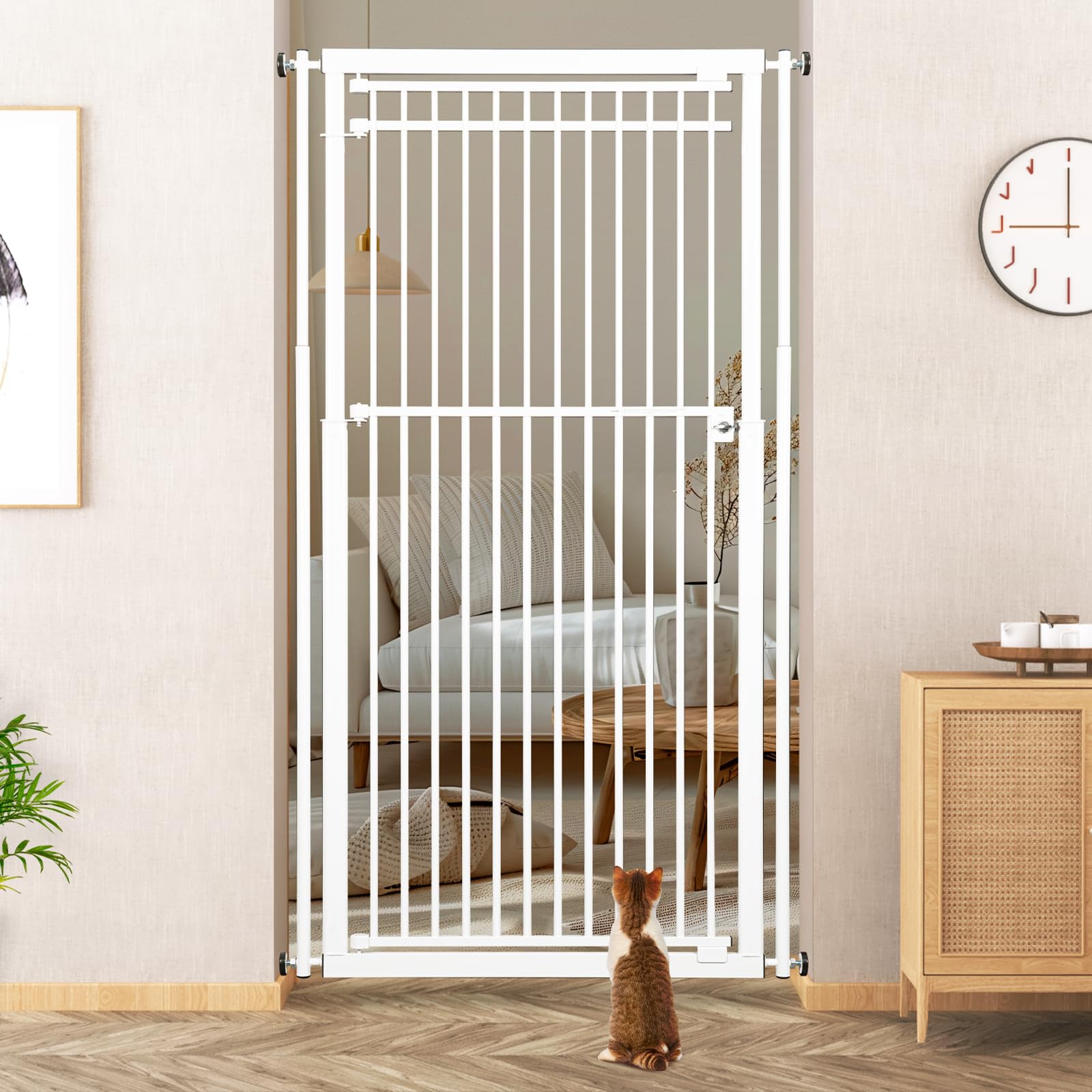 WIDERSAFER extra tall cat gate, assembled, delivers stable stair protection for curious cats.