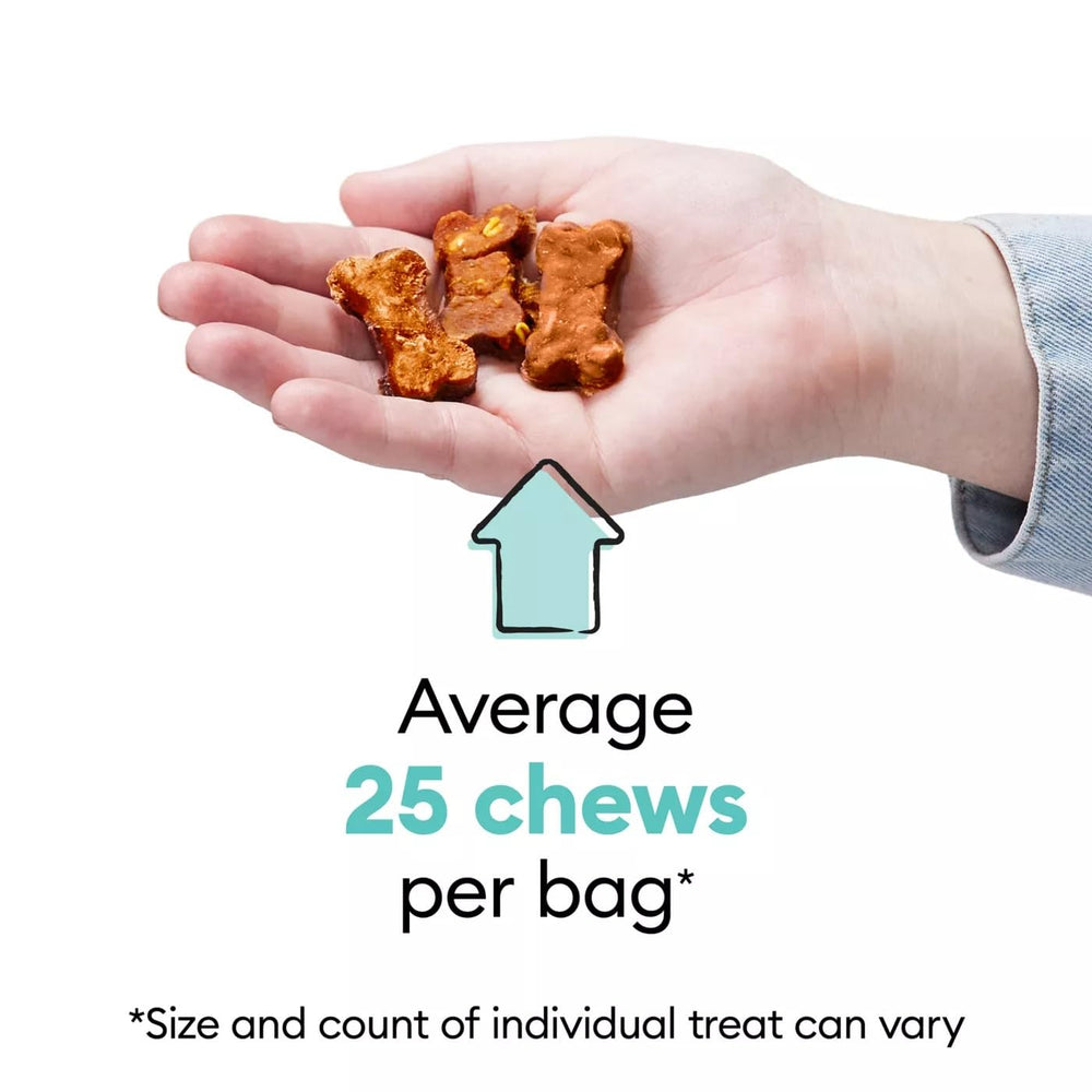 Wiggles & Wags dog enjoying a soft chew during playtime.