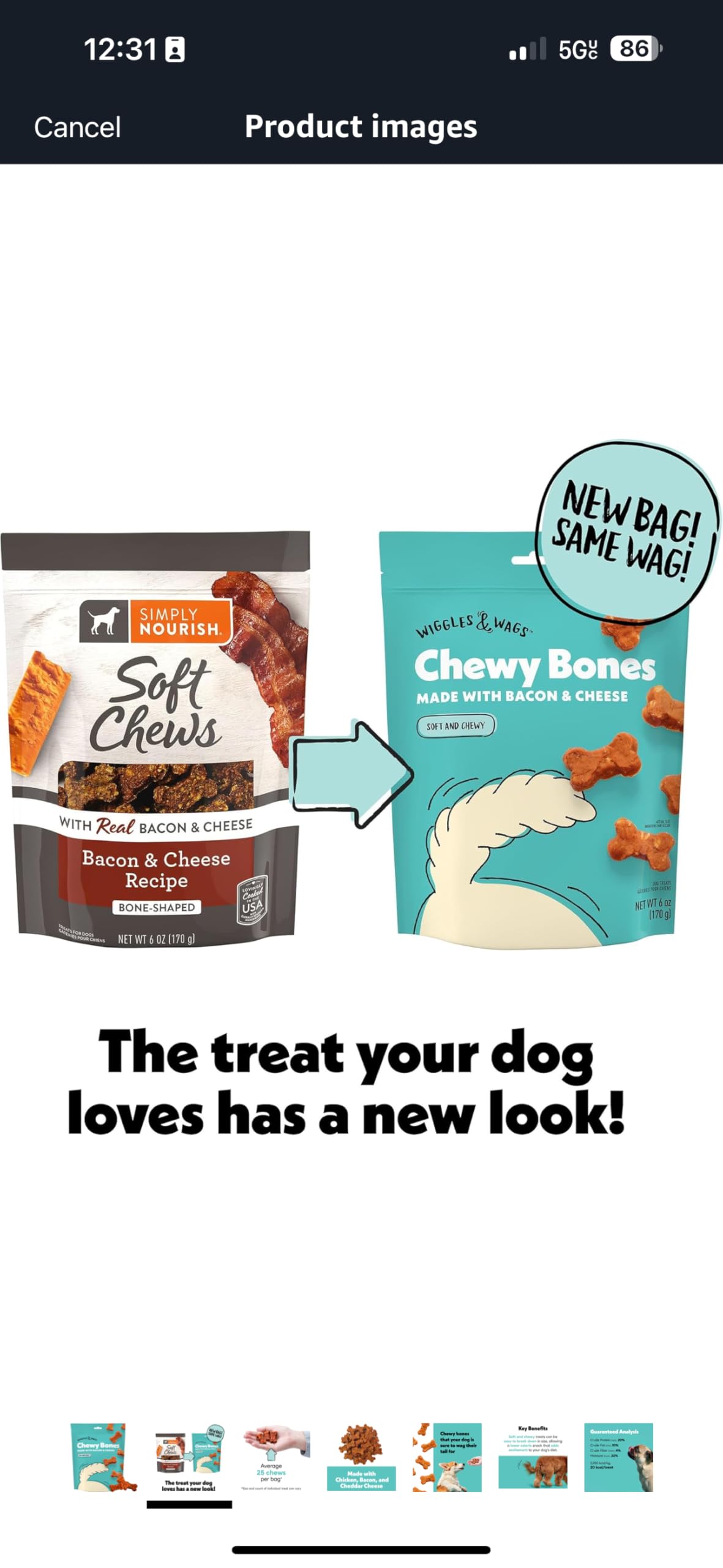 Wiggles &amp; Wags soft chewy bone-shaped treats closeup, easy for dogs of all sizes.