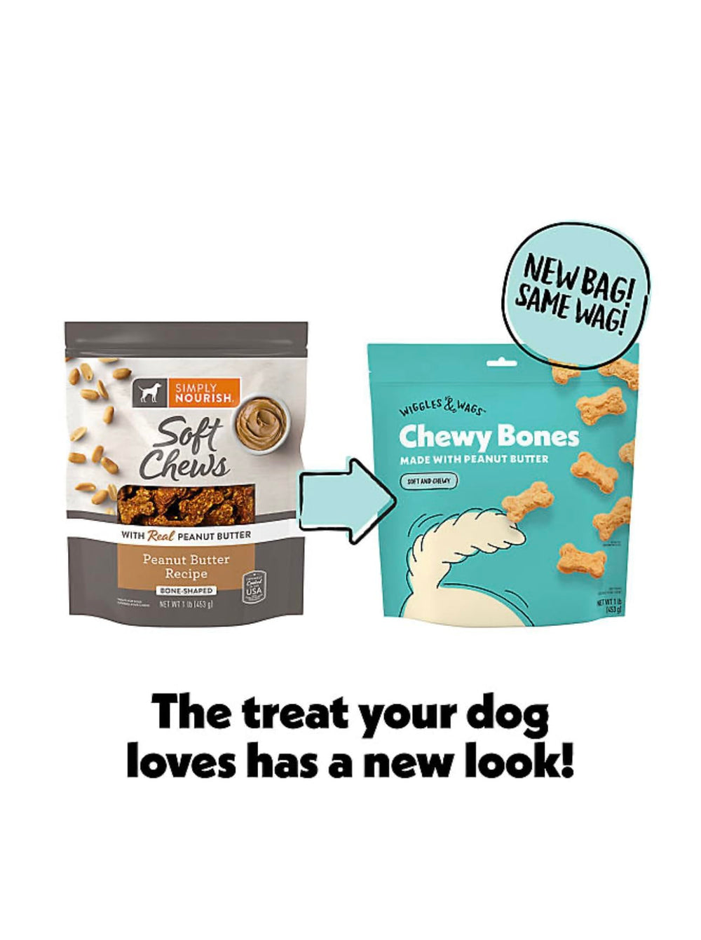 Soft-chewy Wiggles & Wags treats closeup for easy chewing