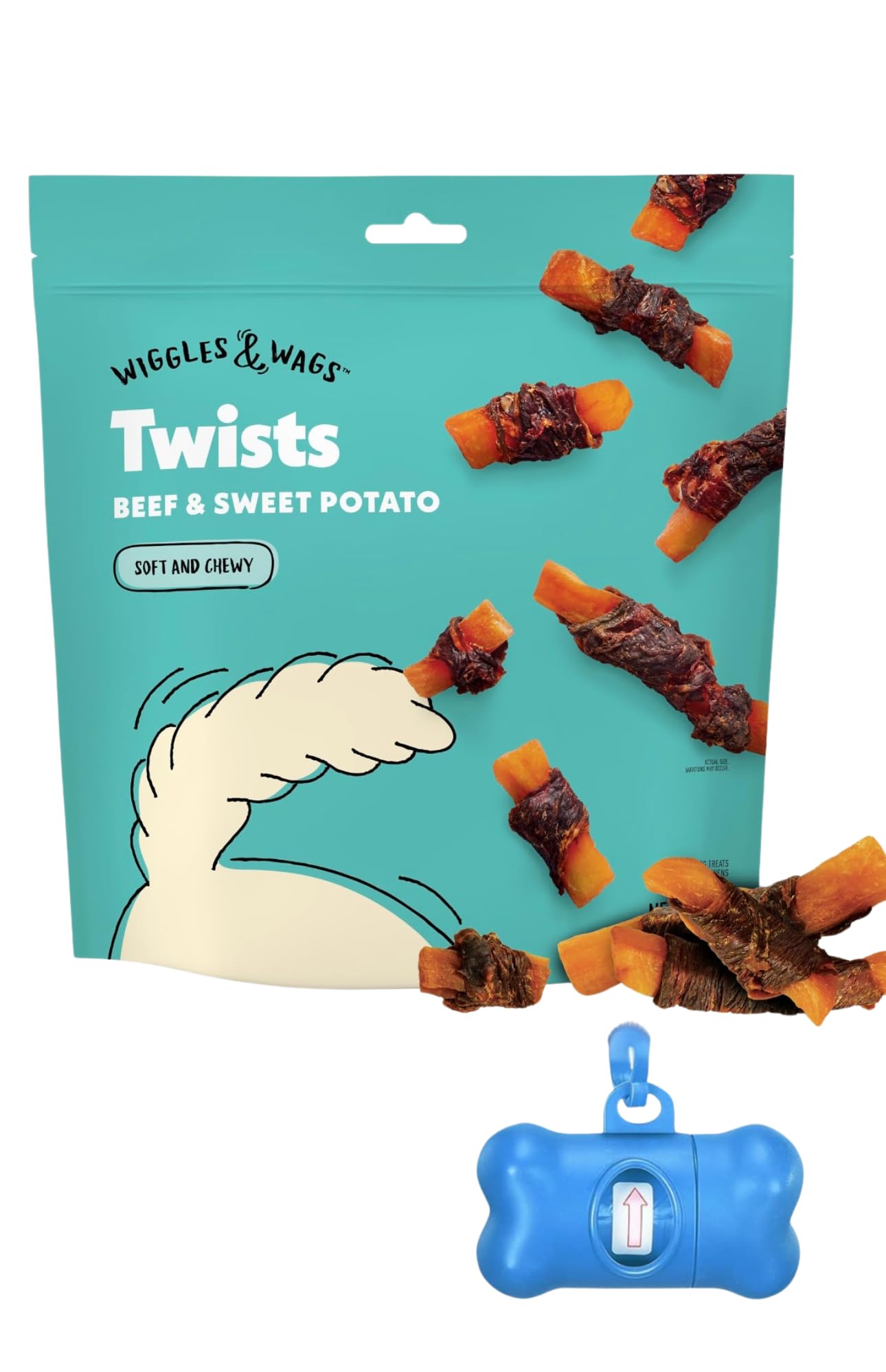 Wiggles & Wags Twists beef and sweet potato close-up for chewy reward