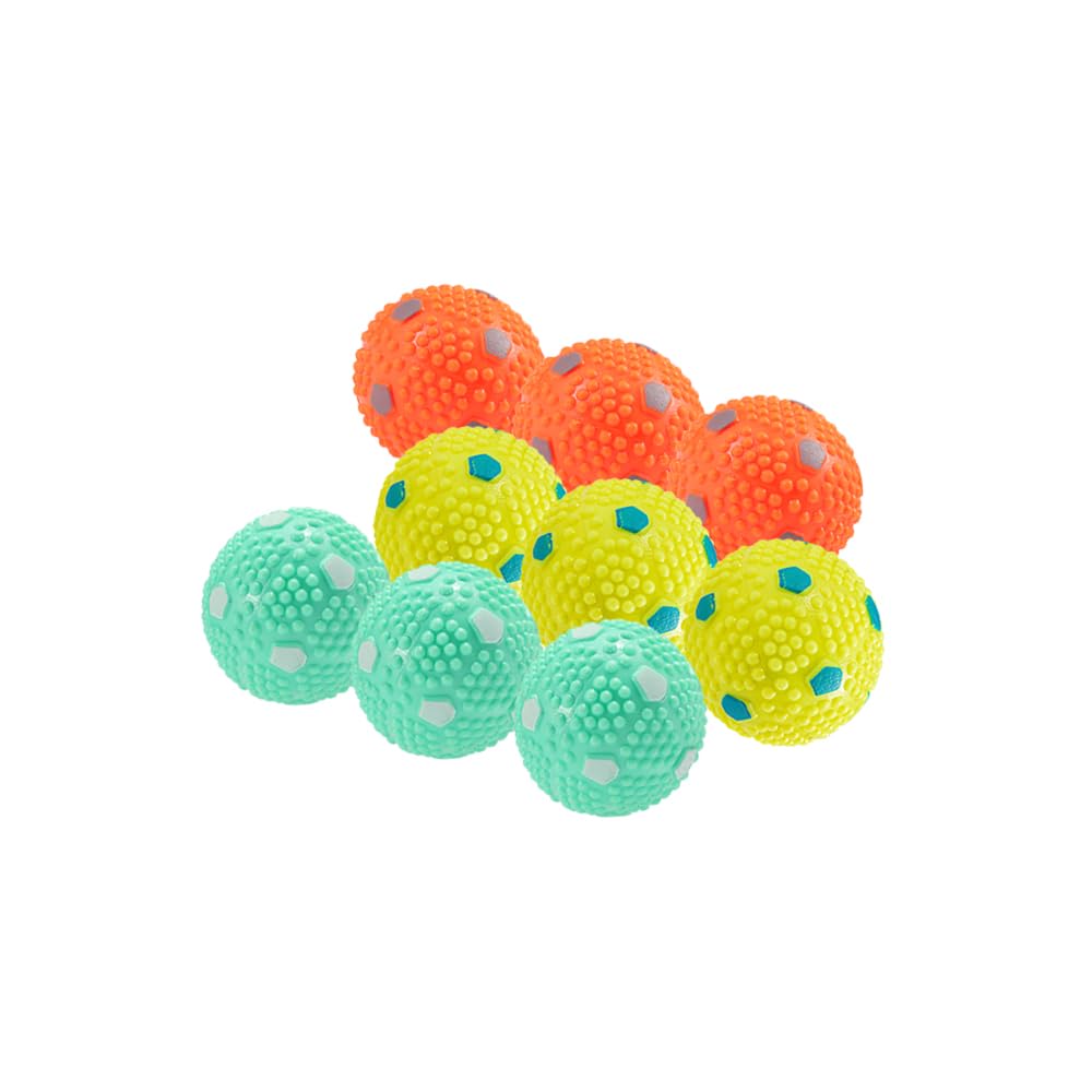 WIGGLYTAIL 9-pack package of small-dog latex balls ready for action and replacement use