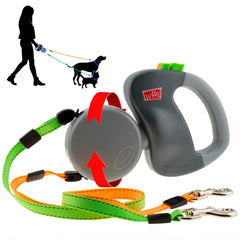 WIGZI Dual Doggie Leash handle with two independent controls for two dogs.