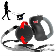 WIGZI dual doggie retractable leash with two 10ft leads for controlled two-dog walks