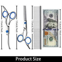 Wikdey curved dog grooming scissors shown for precise head and body shaping