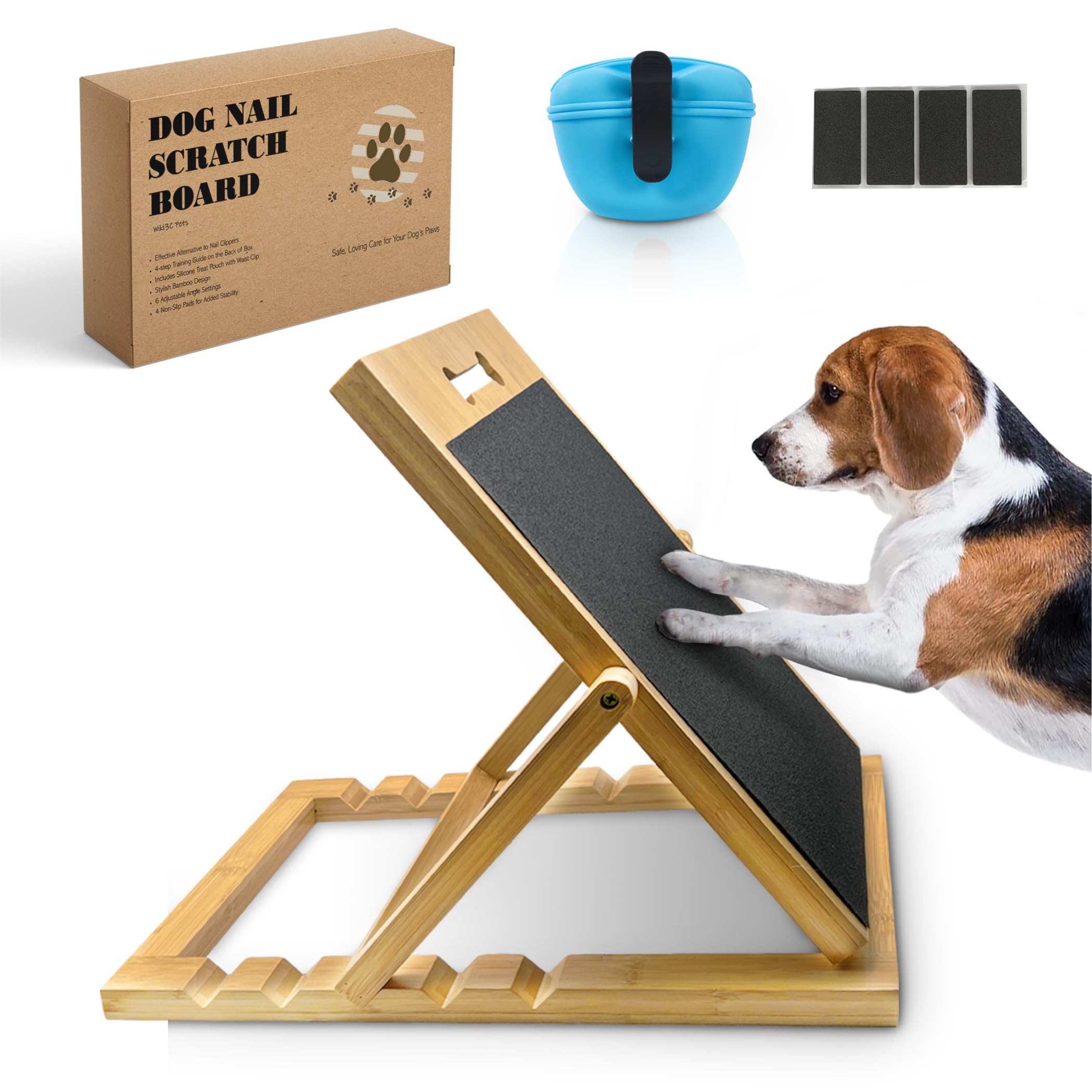 Wiki3C solid bamboo dog nail scratch board with five angles for tailored grooming.