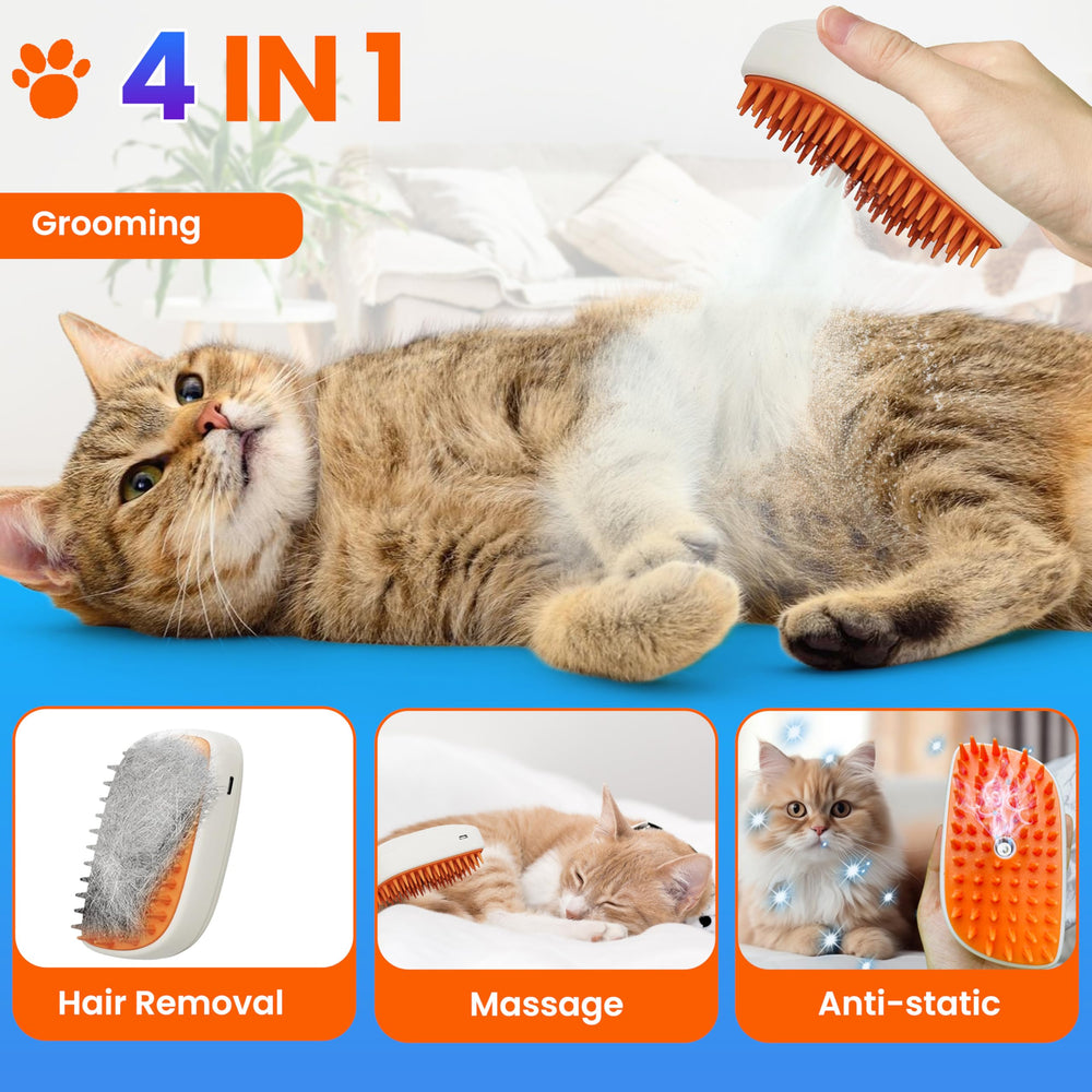 WIKIAZON pet steam brush close-up capturing hair removal and shedding control