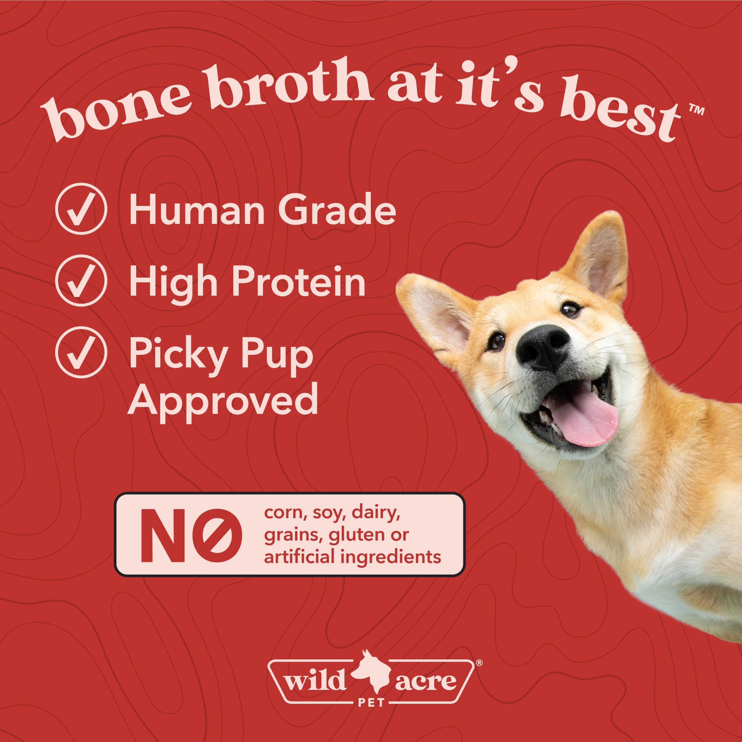Happy dog enjoying Wild Acre bone broth as a digestive-friendly topper.