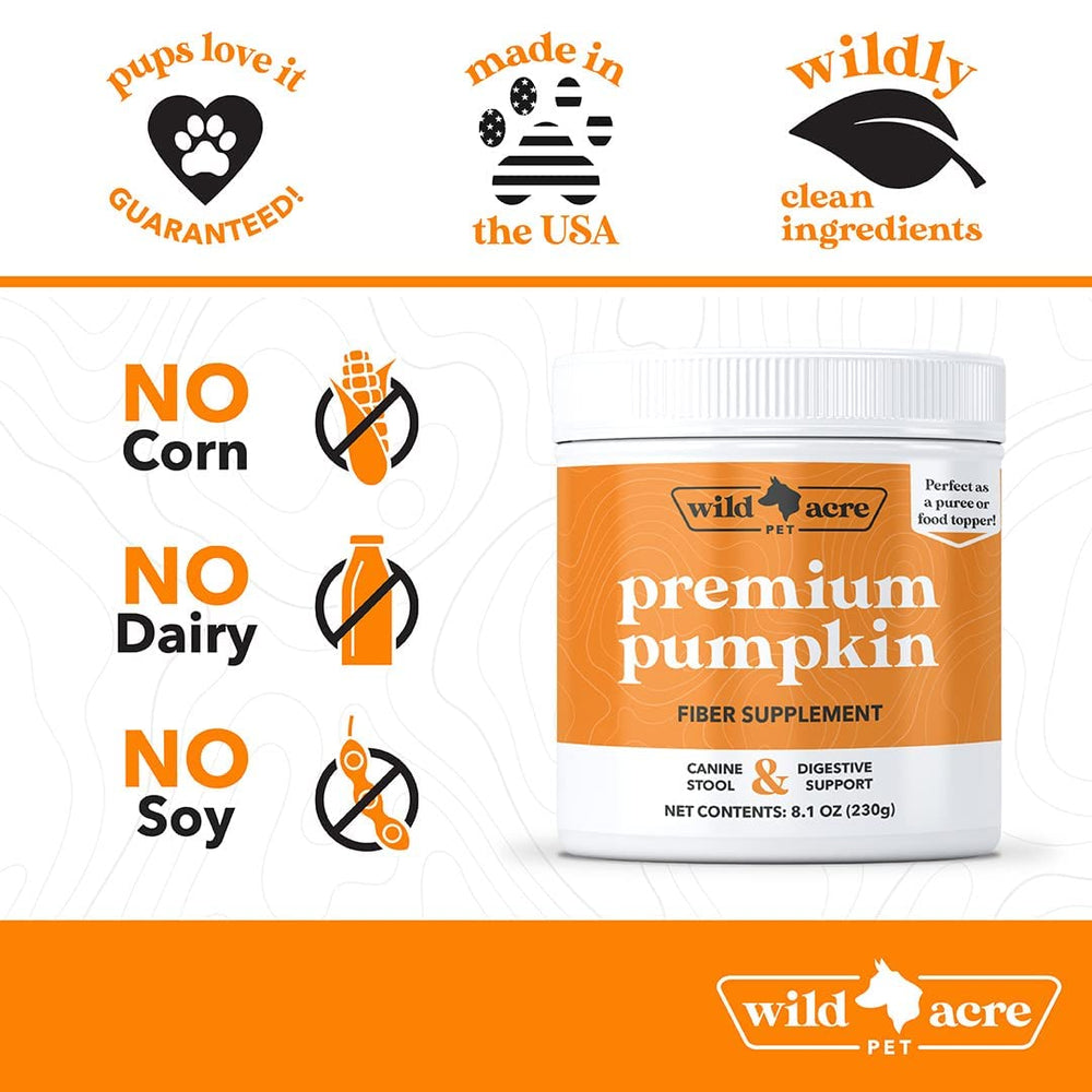 Wild Acre pumpkin powder measuring scoop helps with precise dosing for pets.