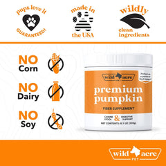 Wild Acre pumpkin powder measuring scoop helps with precise dosing for pets.
