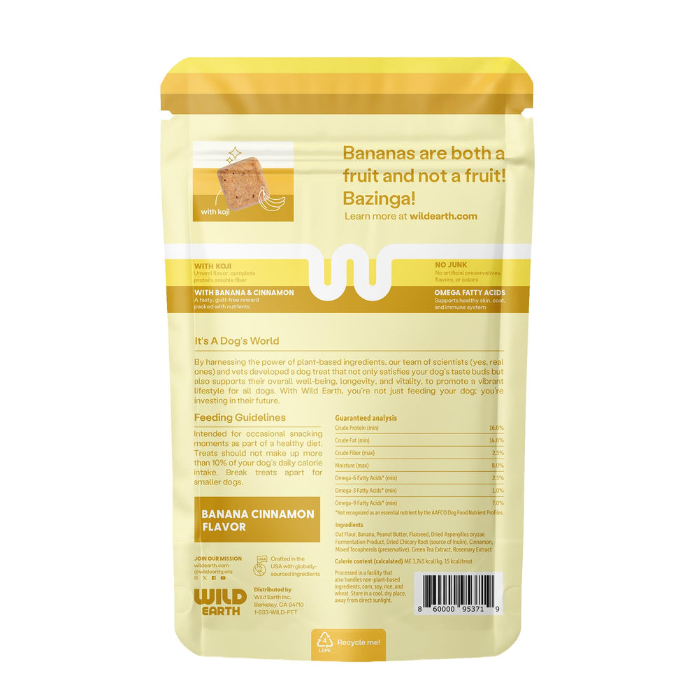 Wild Earth dog treats omega-acids focus—supportive snack for daily vitality.