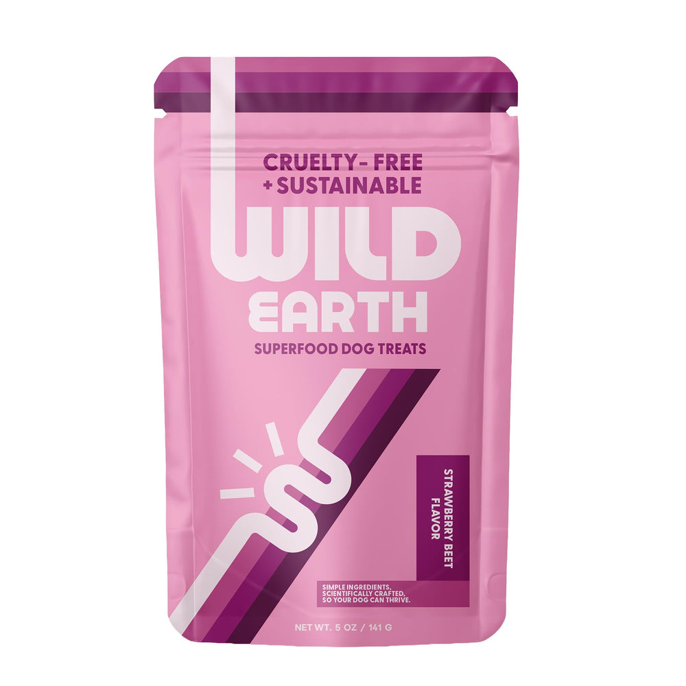 Wild Earth Superfood Dog Treats strawberry-beet pack shot for training rewards.