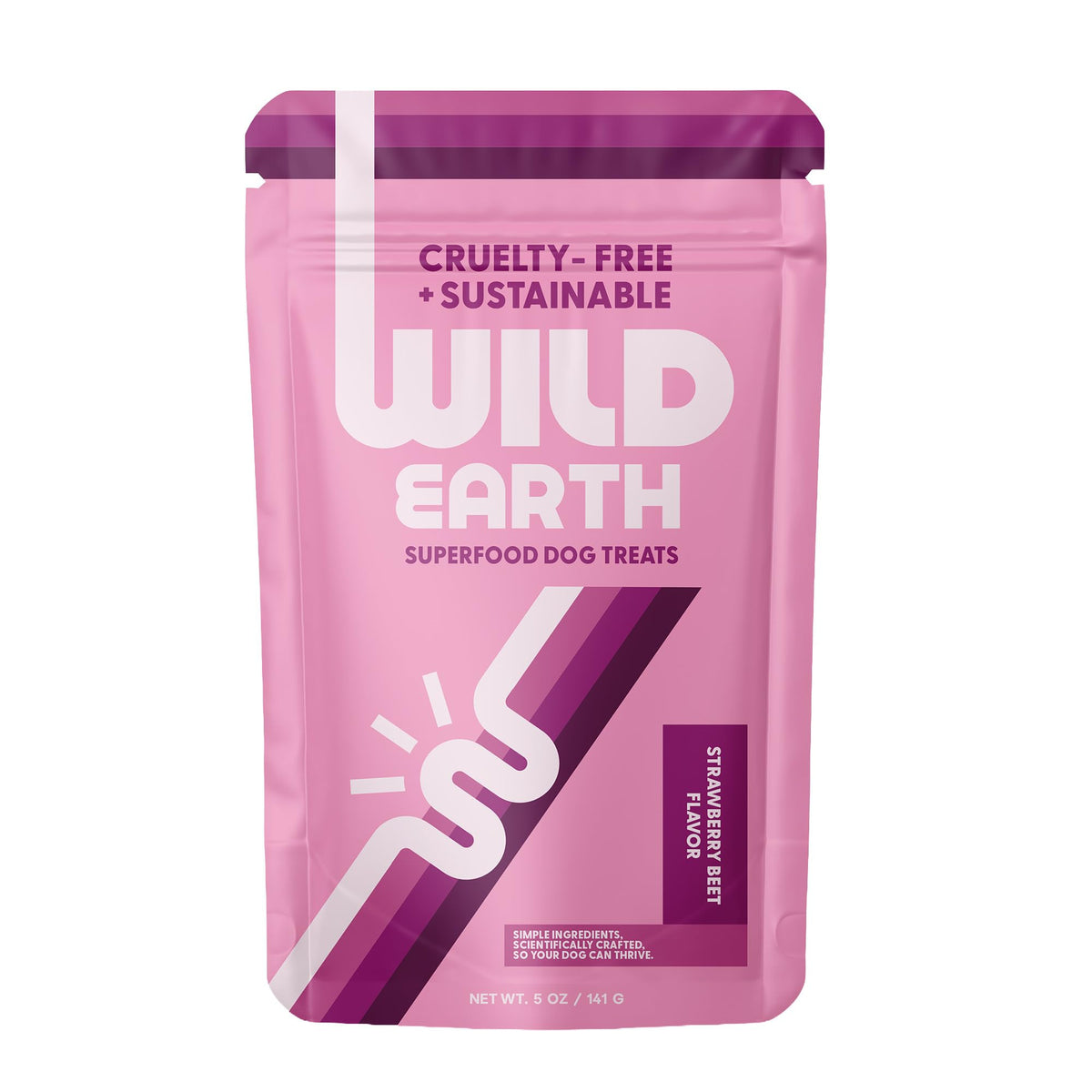 Wild Earth Superfood Dog Treats strawberry-beet pack shot for training rewards.