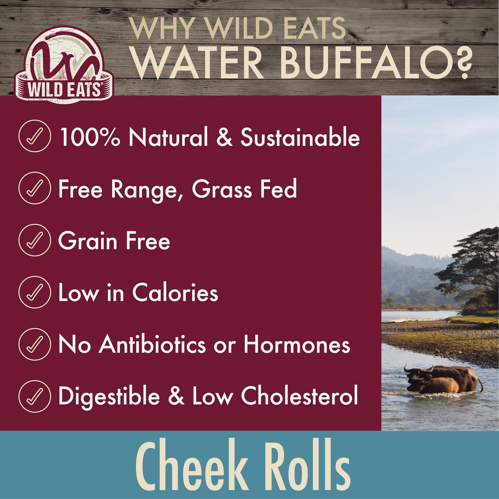 Wild Eats Water Buffalo Cheek Roll packaging highlights sustainable sourcing