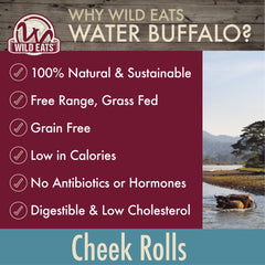 Wild Eats Water Buffalo Cheek Roll packaging highlights sustainable sourcing