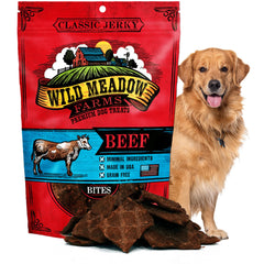 Wild Meadow Farms Classic Beef Bites pack: training-friendly size for dogs.