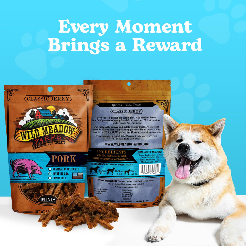 Wild Meadow Farms mini pork treats in hand for easy hand-feeding rewards.