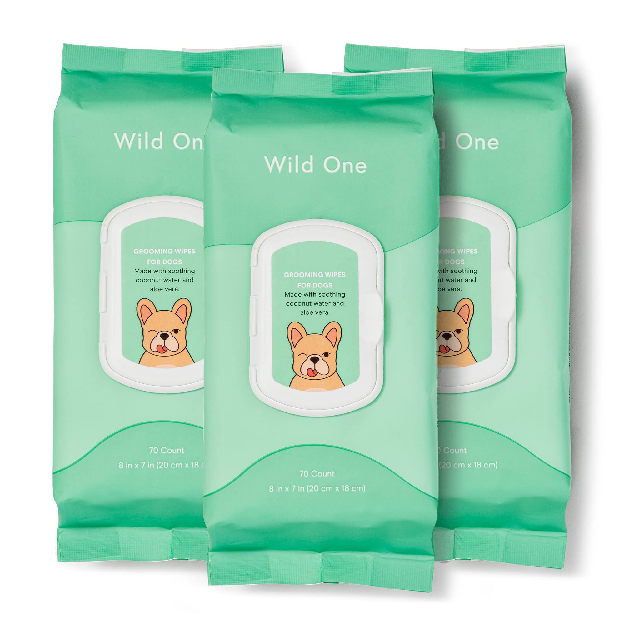 Wild One eucalyptus dog wipes pack—resealable lid keeps wipes fresh for on-the-go cleanups.