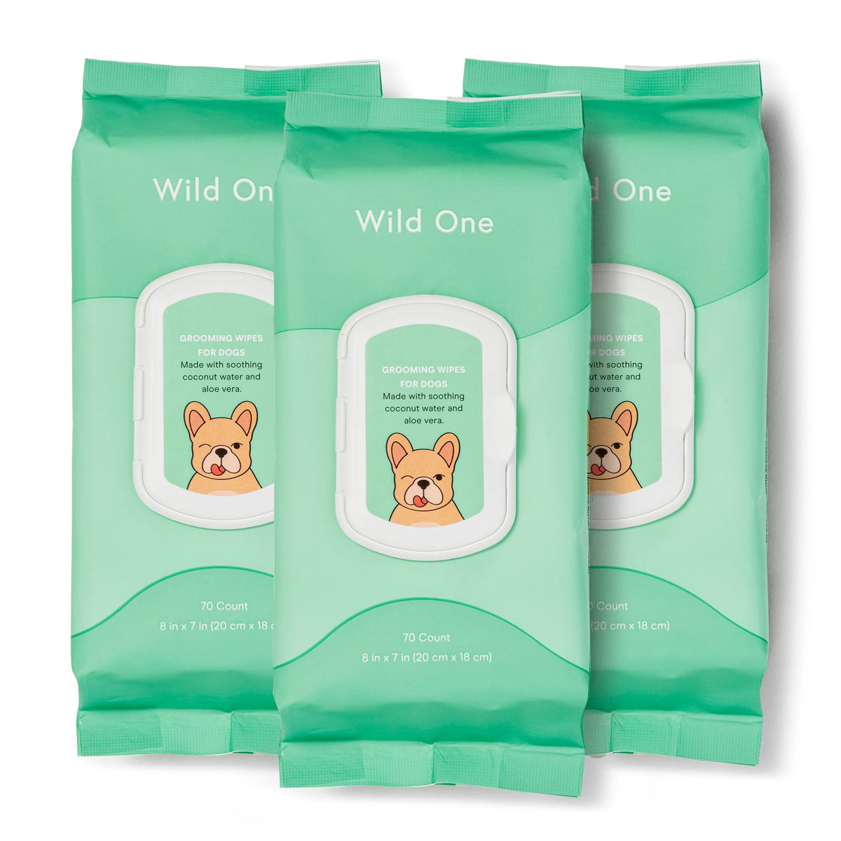 Wild One eucalyptus dog wipes pack—resealable lid keeps wipes fresh for on-the-go cleanups.