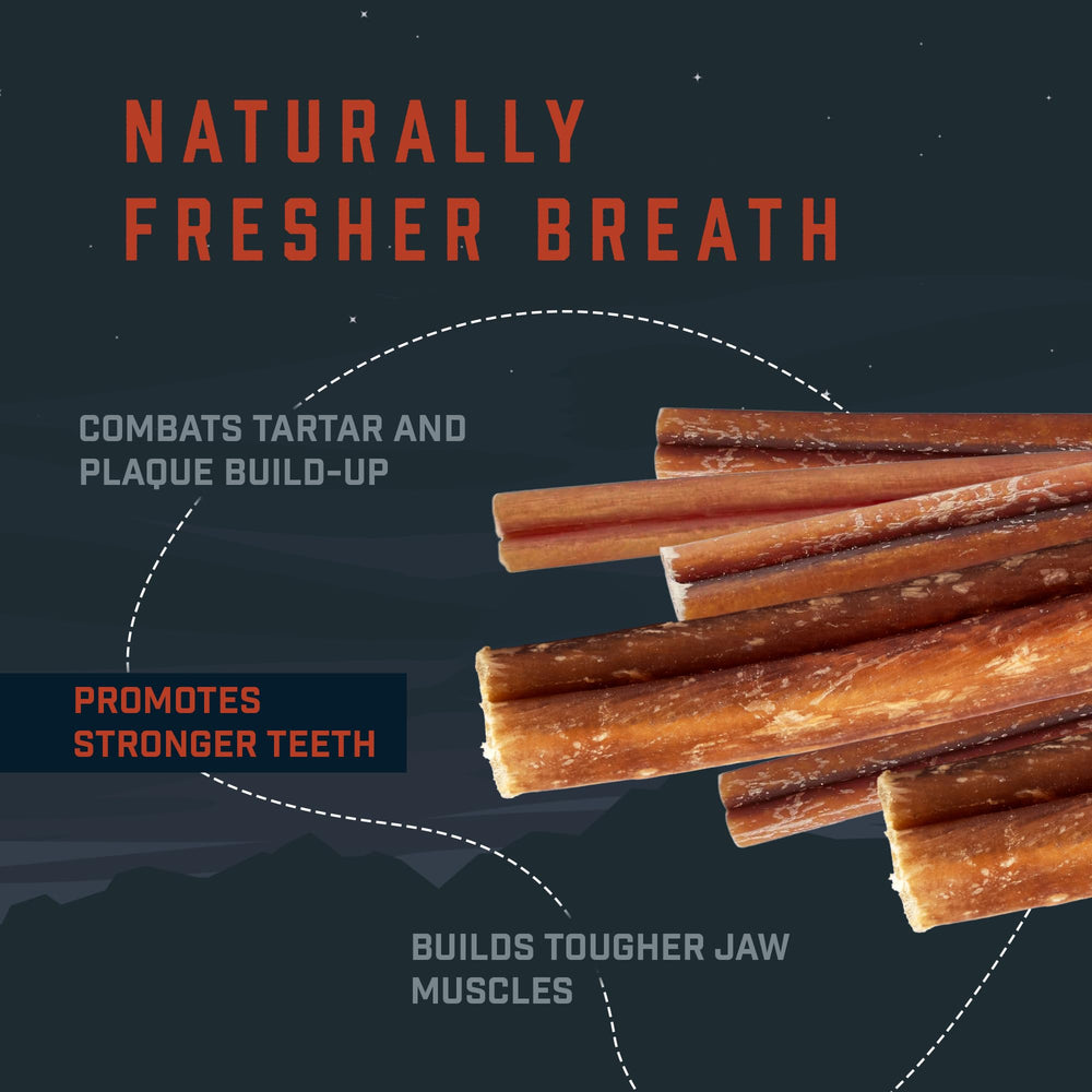 Wild Wolf Angus Bully Stick free-range, grass-fed beef for natural flavor and protein.