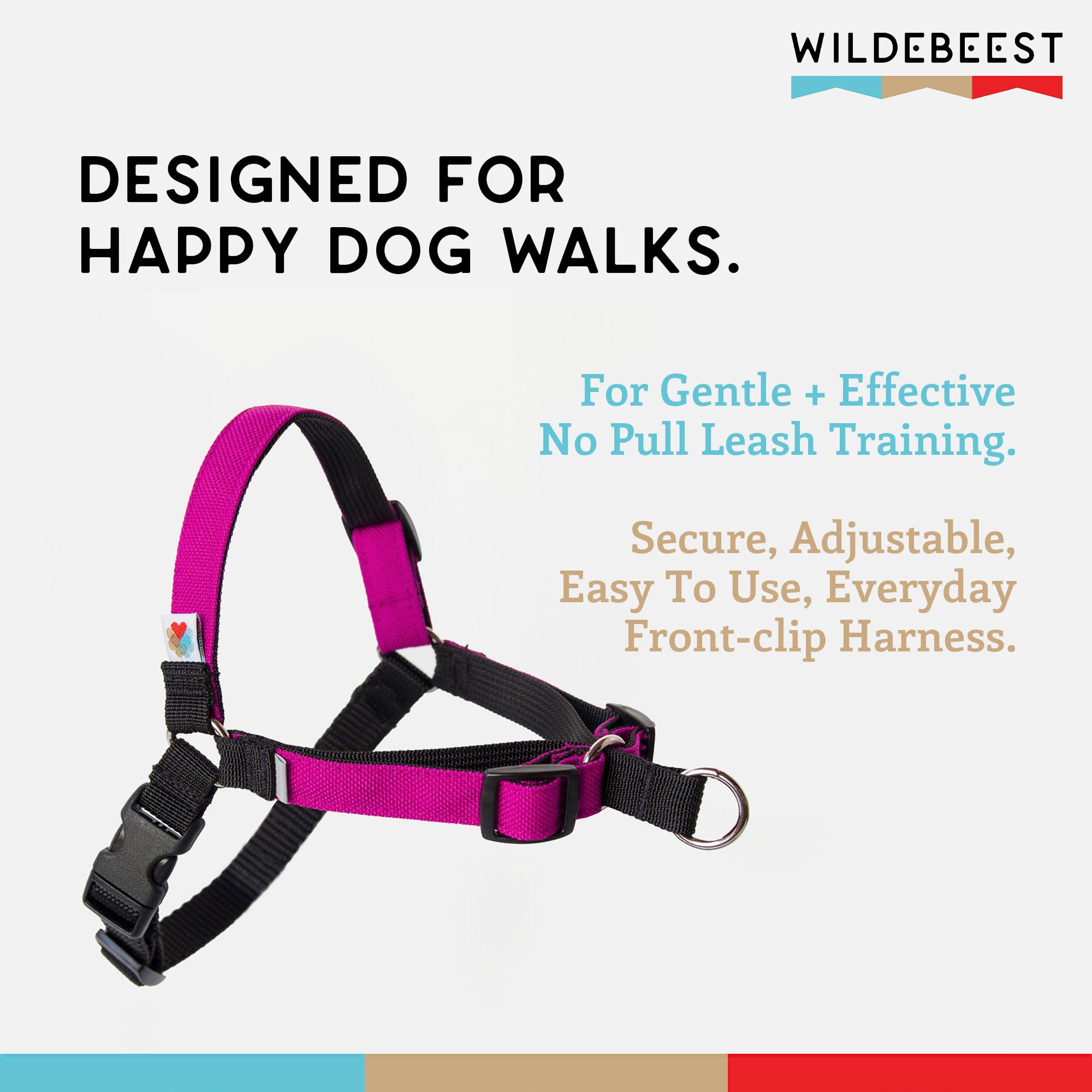 Wildebeest No Pull Harness side-walk view showing adjustable straps for a secure fit