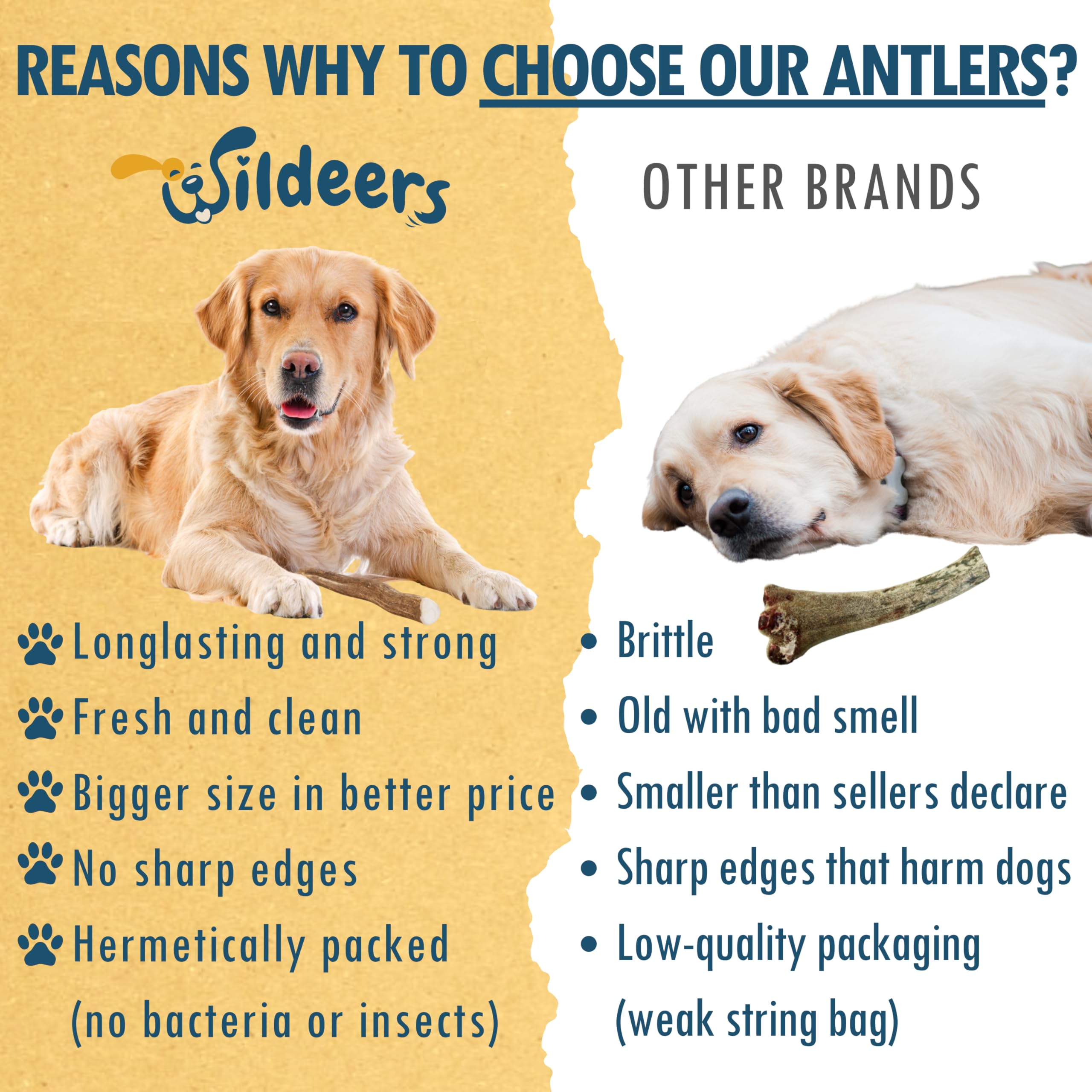 Wildeers Large Deer Antlers for Dogs 7-9 inch—long-lasting for aggressive chewers.