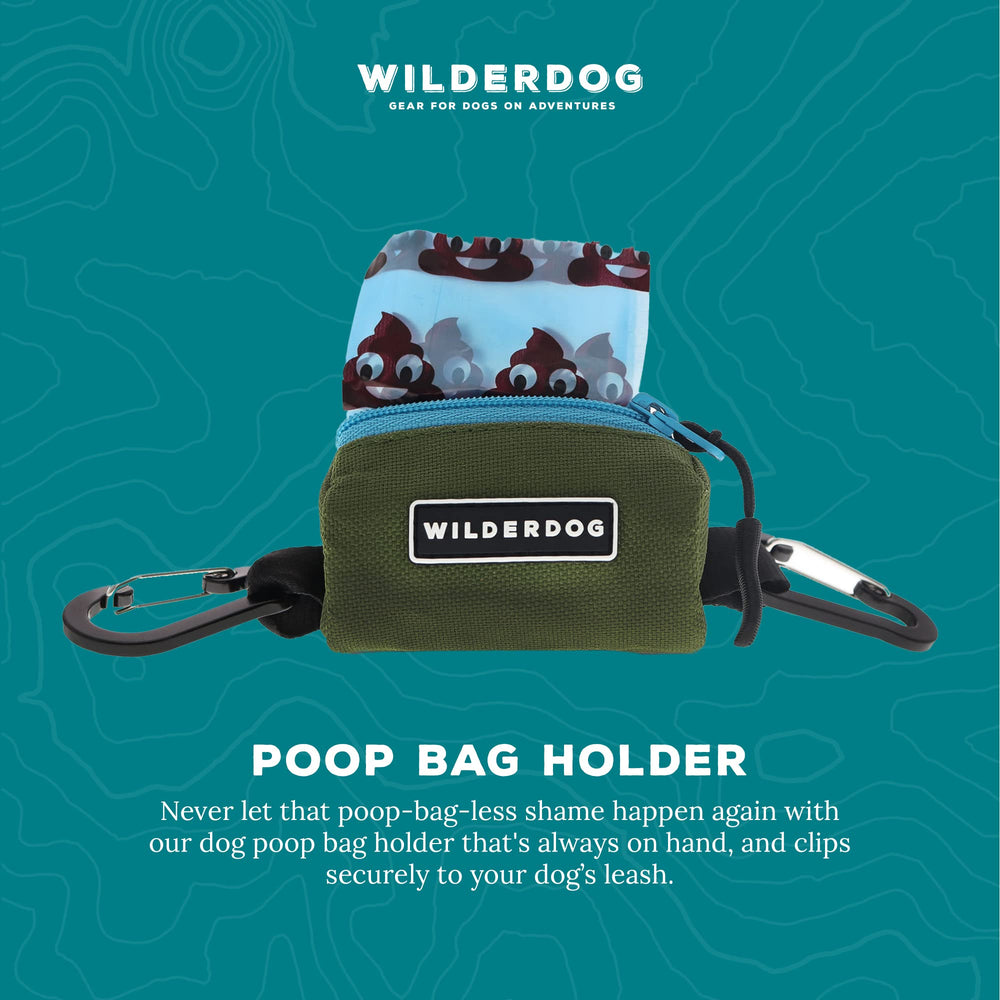 Wilderdog poop bag slot stores extras for longer hikes.