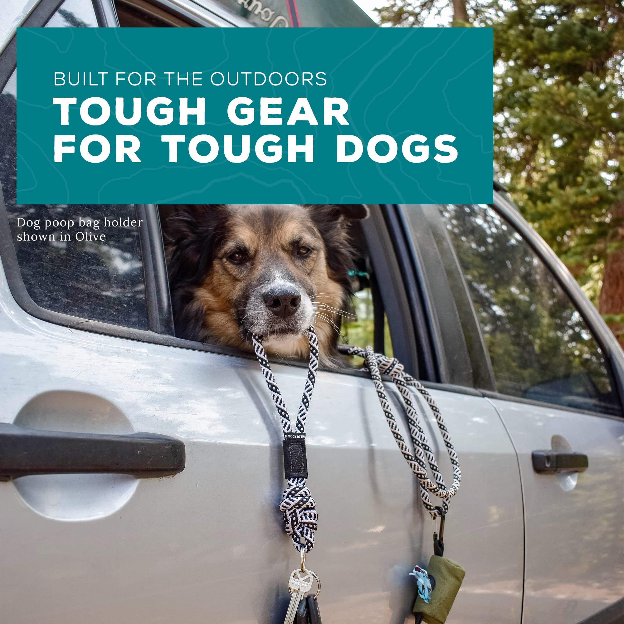 Wilderdog dispenser with open compartment keeps bags ready when needed.