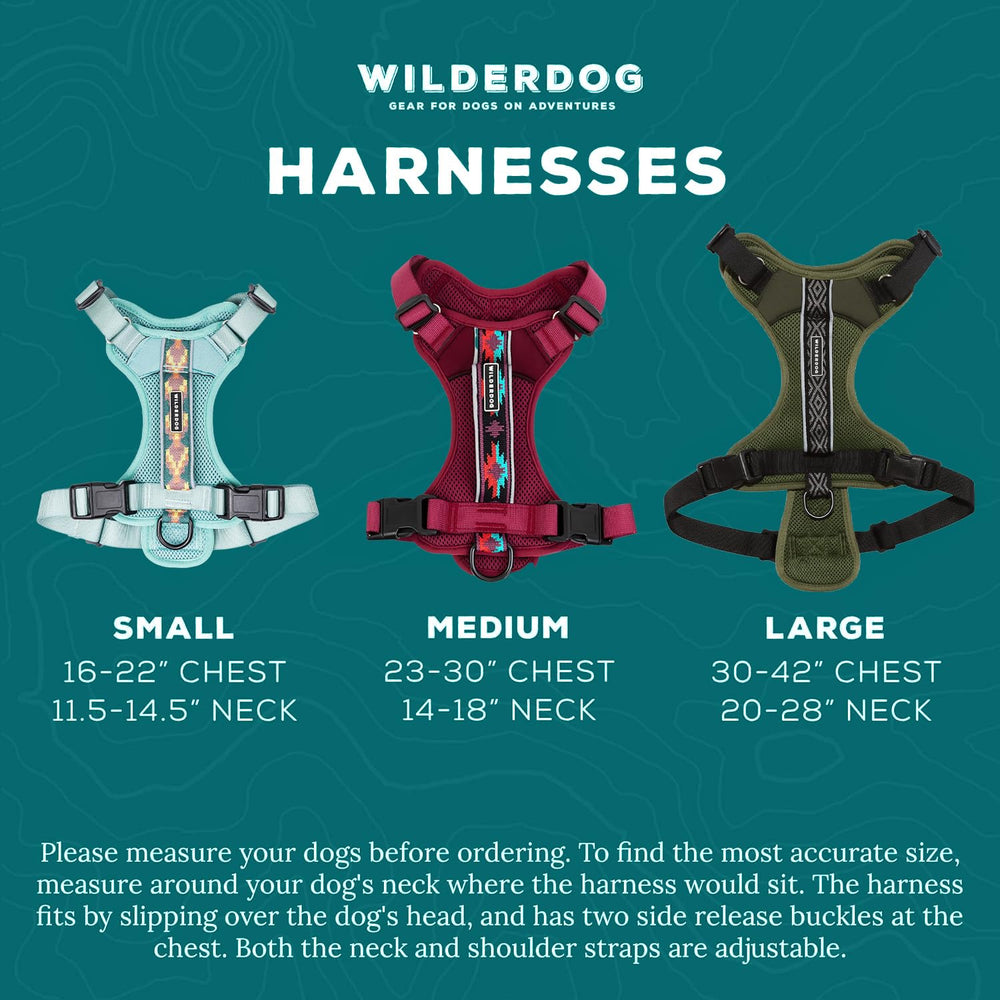 Wilderdog lightweight harness olive over-head usage illustrating easy on and secure fit
