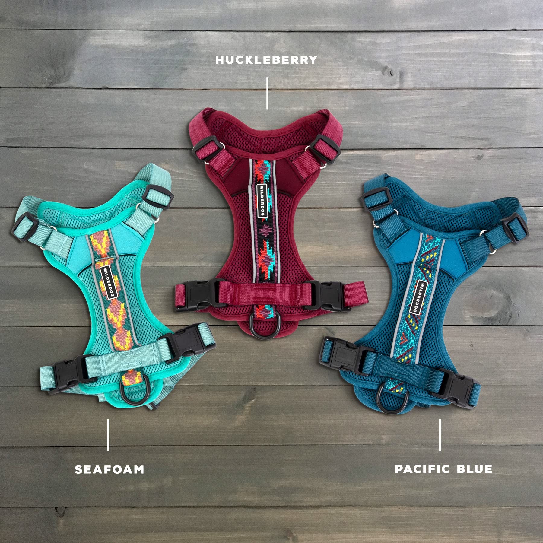 Wilderdog Pacific Blue back D-ring harness ideal for versatile leash options on trails.