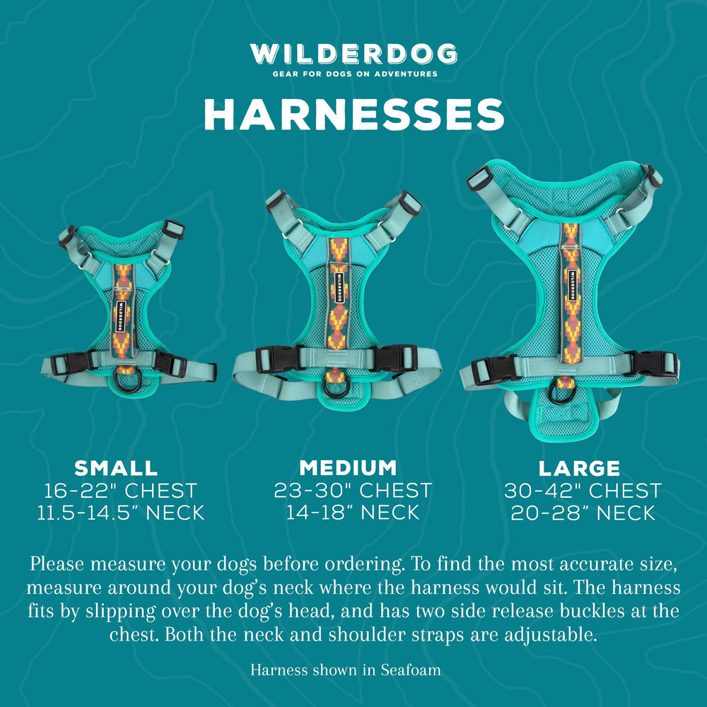 Wilderdog lightweight harness seafoam reflective-stripes boosts visibility in low light.