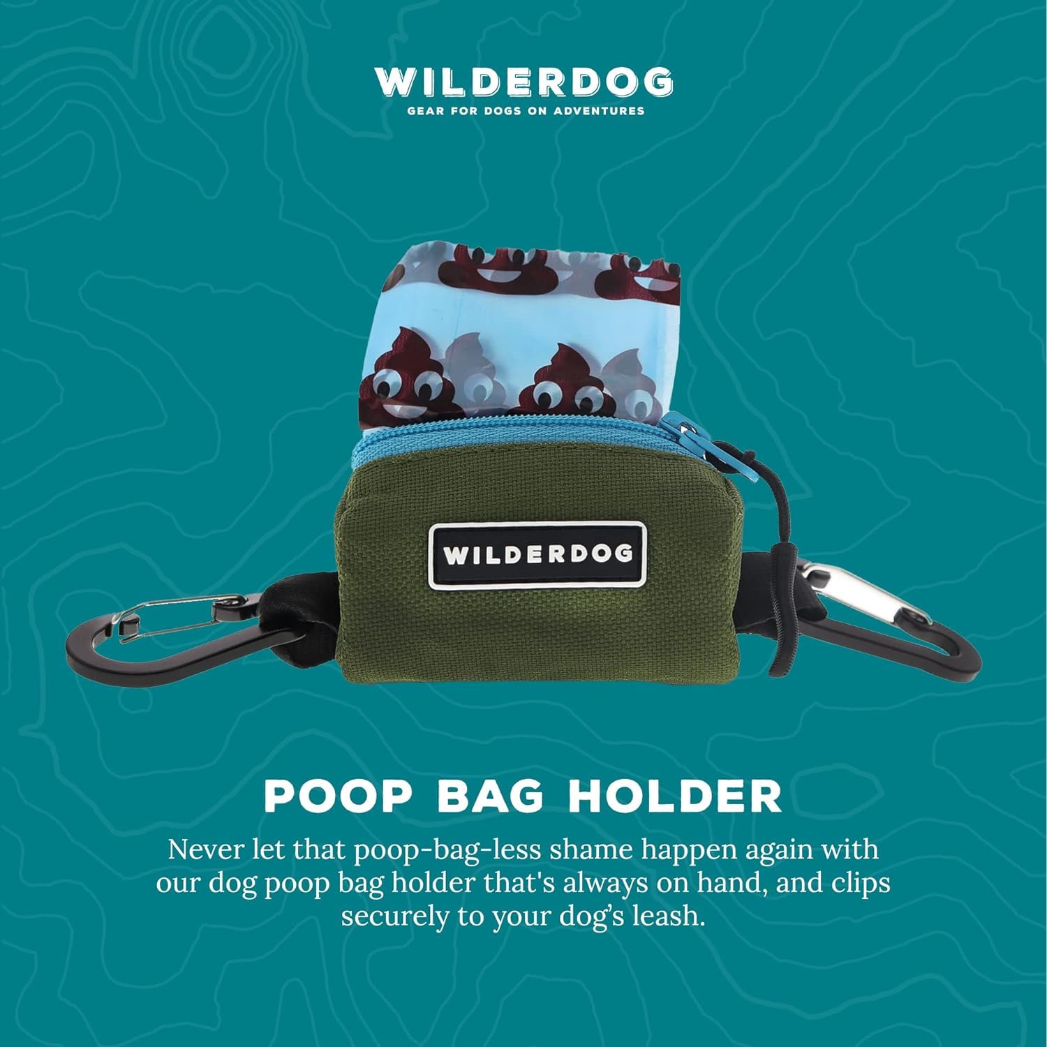Wilderdog Seafoam Poop Bag Holder carabiner for quick attachment