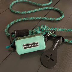 Wilderdog Seafoam Poop Bag Holder clip-on attachment secured to leash