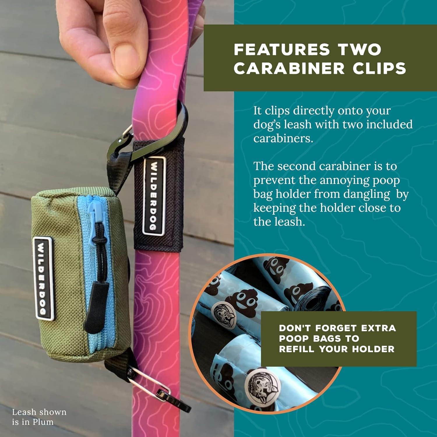 Wilderdog Seafoam Poop Bag Holder hanging loop for versatile carry