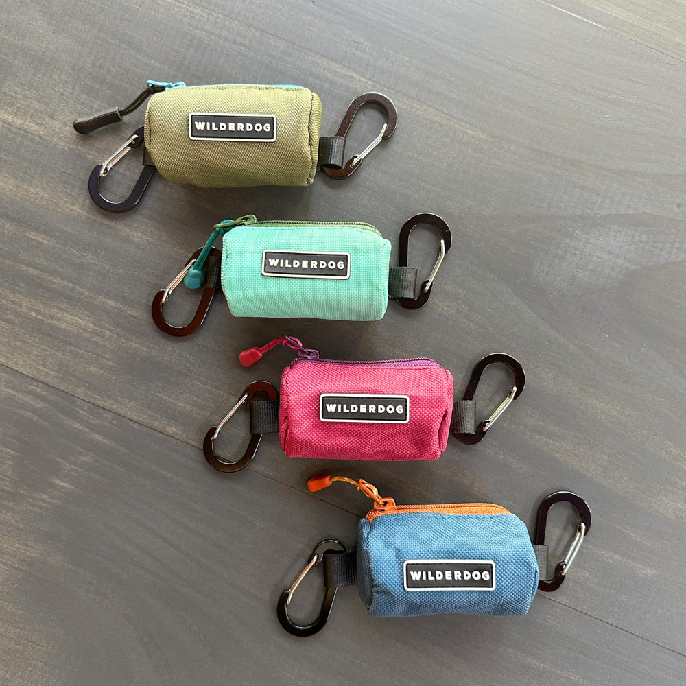 Wilderdog Seafoam Poop Bag Holder on-leash setup for easy access