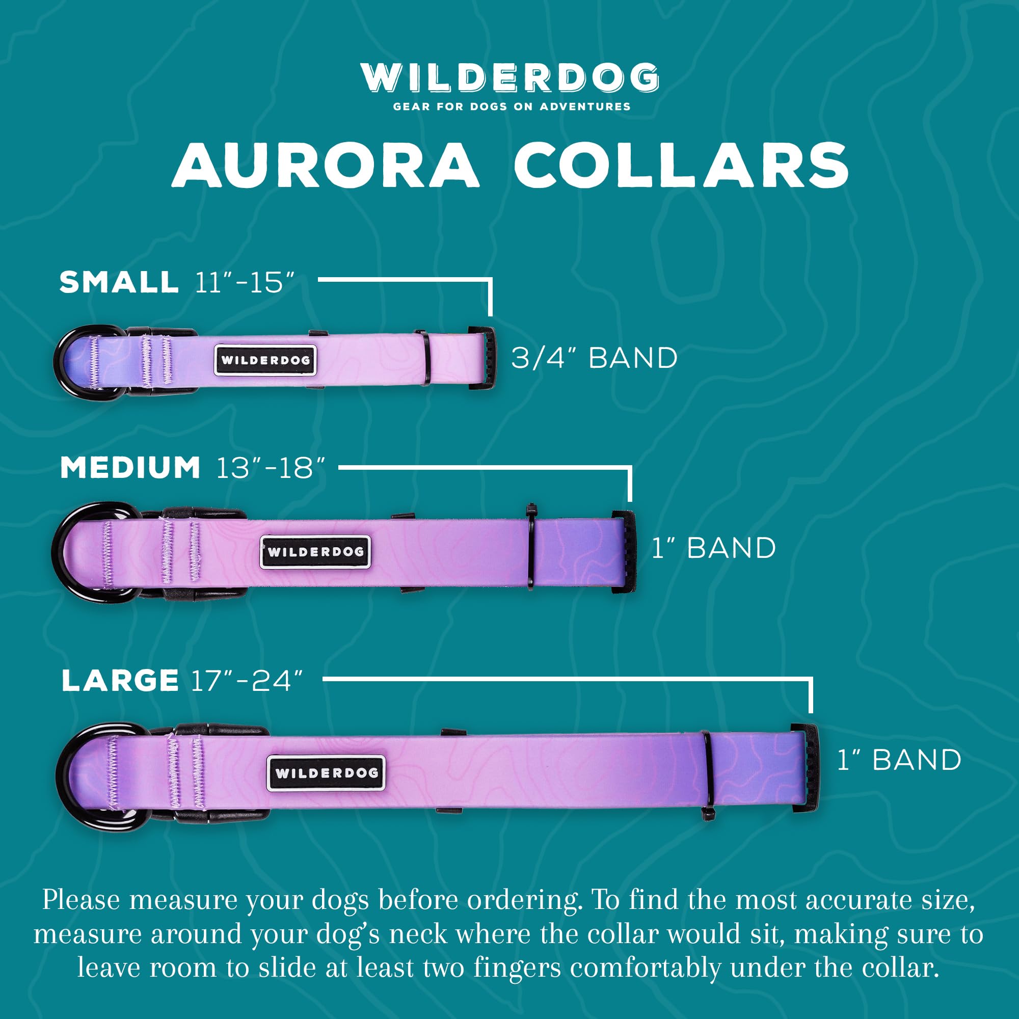 Wilderdog Aurora collar size guide showing proper fit