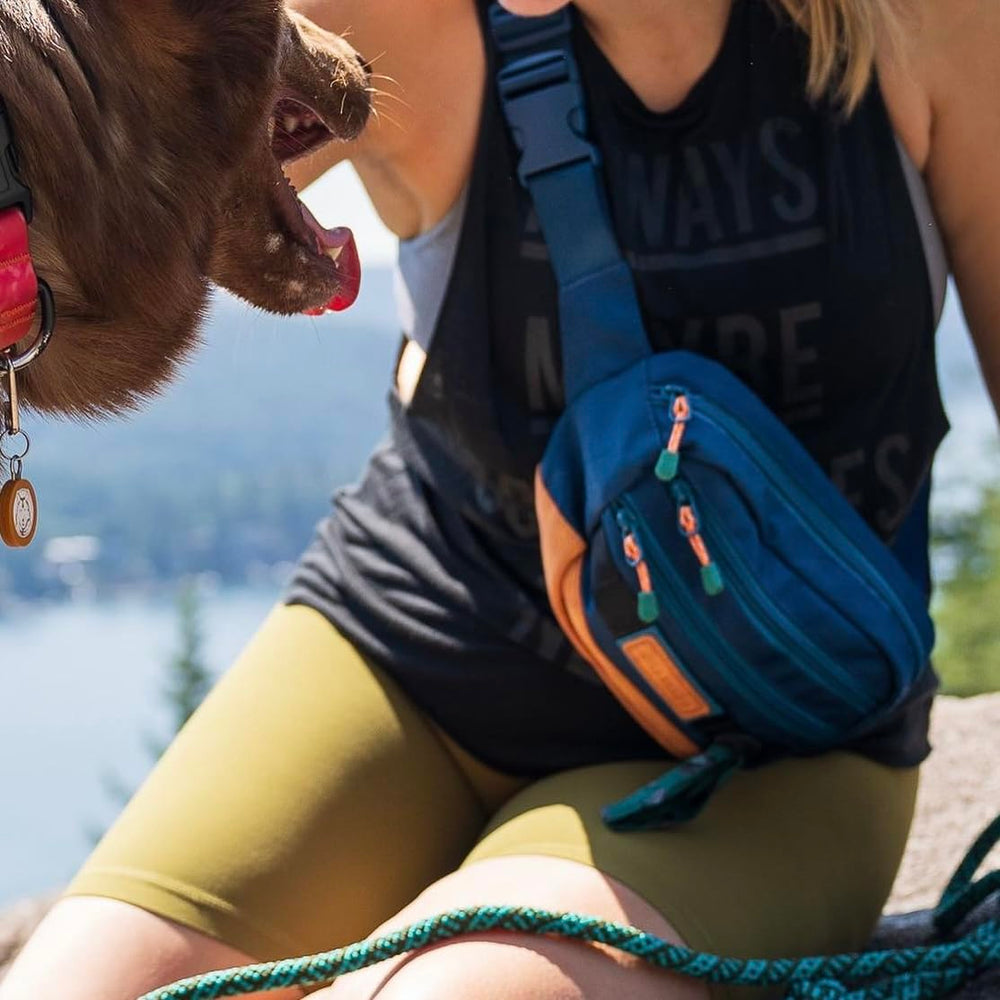 Wilderdog Utility Fanny Pack Pacific Blue carabiner-ready compact design.