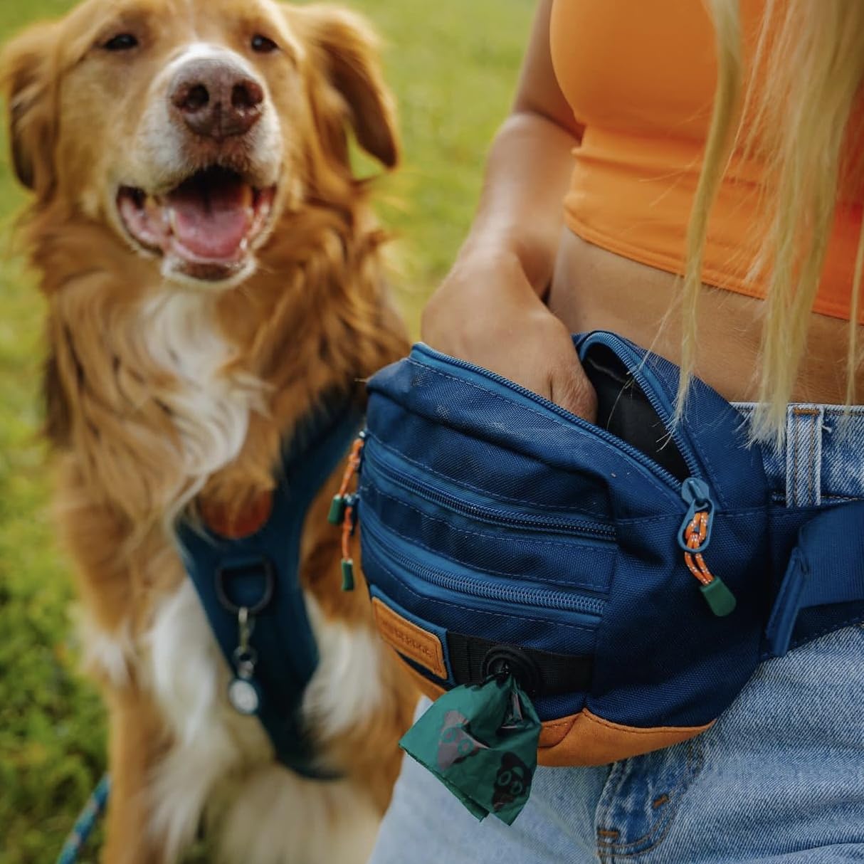 Wilderdog Utility Fanny Pack Pacific Blue front attachment points for carabiners and bowls.