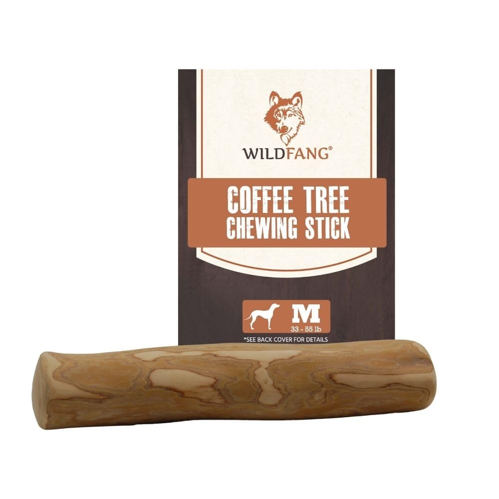 Wildfang Coffee Wood Dog Chew (Medium) showcases durable, splinter-resistant design for medium dogs, dental-friendly.