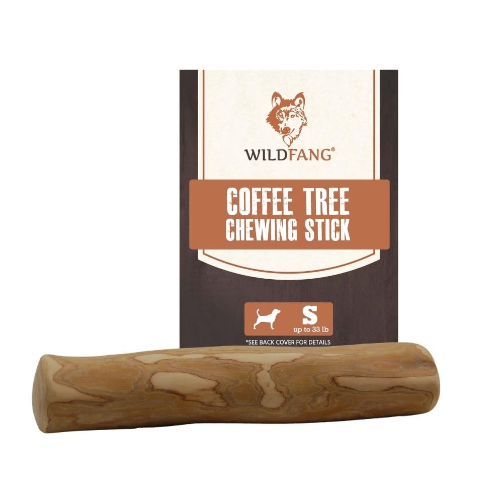 Wildfang Coffee Wood Dog Chew small closeup shows natural fibers for dental care.